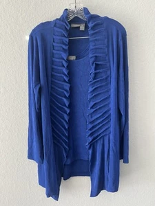 Chico's Travelers Size 2 3 Open Front Jacket W/ Tank Royal Blue - Picture 1 of 7
