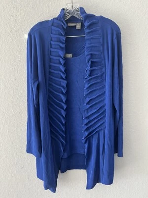 Chico's Travelers Size 2 3 Open Front Jacket W/ Tank Royal Blue - Image 1 of 4