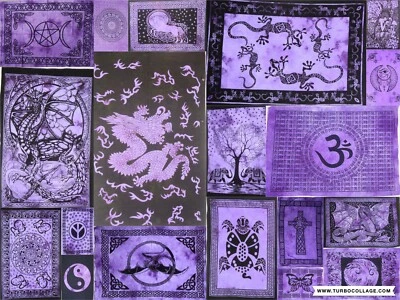 Póster de pared hippie tie dye púrpura tapiz mandala indio decoración Foto 1 de 2