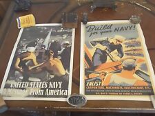 2 Vintage WWII Posters Military U.S. Navy Paper Eph Wall Decor Collect Advertise