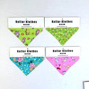 Lot of 4 Medium Dog Collar Covers Bandanna Scarf No Choke Paws Bones Flowers Dog - Picture 1 of 10