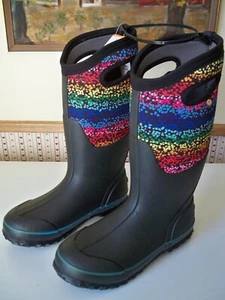 Bogs Outdoor Boots Womens Rainbow Dots Waterproof Black 72761 ~sz 7 - Picture 1 of 5