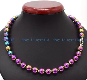 Charming 6/8/10mm Rainbow Hematite Beads Health Care Necklace Women Men Jewelry - Picture 1 of 8