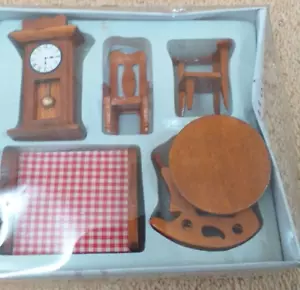 Miniature furniture for dolls house, includes bed, clock, chairs and table - NEW - Picture 1 of 5