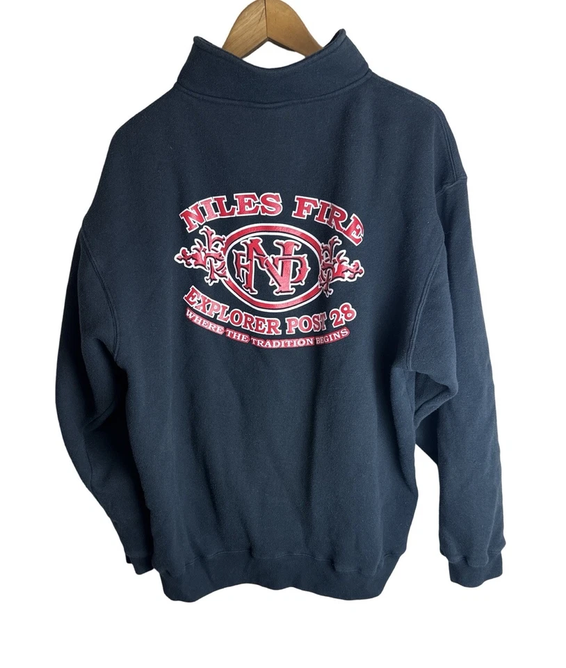 Винтажная мужская толстовка на молнии Niles Fire Department Post 28 1/4 размер XL - Изображение 1 из 4