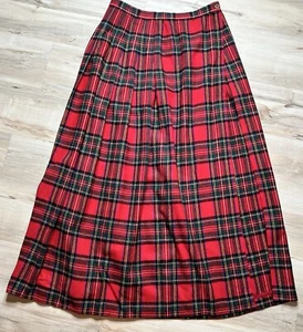 Vintage 70s Long Maxi Skirt Red Tartan Wool Size 12 Plaid Prestige of Boston USA - Picture 1 of 16