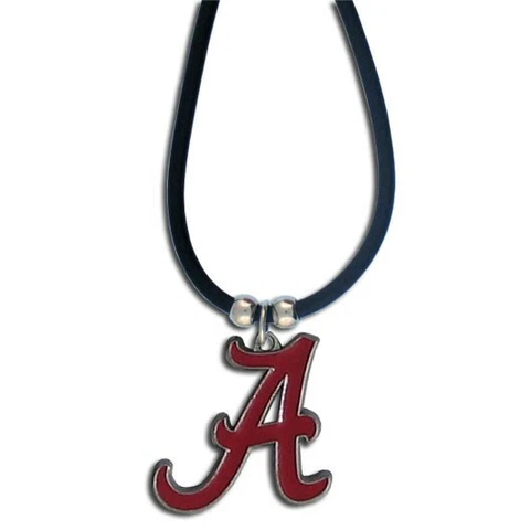 Alabama Crimson Tide Necklace Black Rubber Cord Large Metal Pendant NCAA College Cover