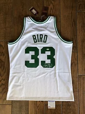 Larry Bird Celtics Autograph White Mitchell & Ness Swingman Jersey PSA witnessed - Image 1 of 4