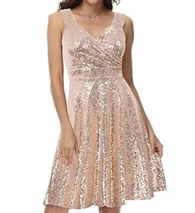 GRACE KARIN Women V-Neck Sequin Swing Dress Christmas, Party, Bridesmaid Dress - Picture 1 of 8