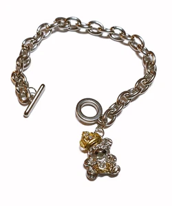 Brazalete Juicy Couture Oro Coronado Plata Oso de Peluche Estrás Diamante Gema Reino Unido - Imagen 1 de 2