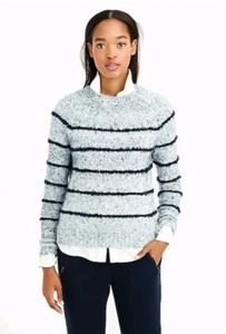 J.CREW WOMEN'S STRIPED GRAY FUZZY MOHAIR WOOL KNIT SWEATER PULLOVER SZ SM - Picture 1 of 8