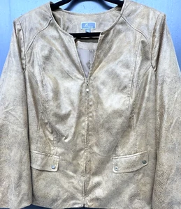 JM Collection Jacket Women 16W Brown Tan Lined Full Zip Snake Western Cowgirl - Picture 1 of 11