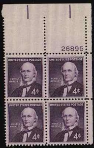 Scott #1177...4 Cent...2 Plate Blocks...Horace Greeley - Picture 1 of 1