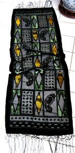 Vintage Multicolored Velvet Polyester Scarf Wrap with Tassels 60 1/2" x 19 1/2" - Picture 1 of 9