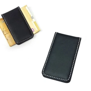 Black Leather Magnetic Slim Pocket Money Clip Holder Gift Portable Mini Wallet - Picture 1 of 13