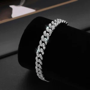 3.1ct Cuban White Gold Bracelet Lab-Created Engagement Diamond Test Pass - Picture 1 of 5