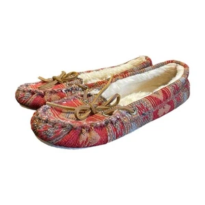 Minnetonka Damen Mokassin Baja Halbschuhe Größe 9 rot aztekisch flache Schuhe Retro Vintage Schleife - Bild 1 von 8