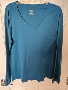 Merona The Ultimate Tee Camicia Donna Manica Lunga Teal Scollo a V Cotone, 2 (Plus) - Foto 1 di 3