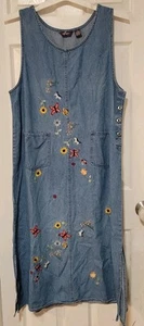 Agapo Damen Blumen Schmetterling bestickt ärmellos Denim Maxi Tank Kleid Gr. XL - Bild 1 von 7