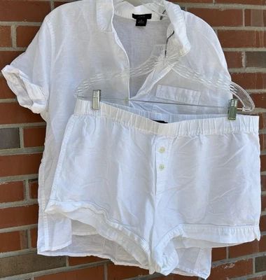Conjunto de pijama de algodón de manga corta blanco talla L J Crew para mujer Foto 1 de 4