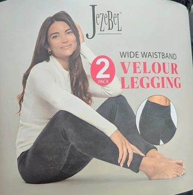 Jezebel 2 Pack Wide Waistband  Black Velour Legging Size Small UK 8-10 Brand New - Image 1 of 2