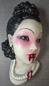 OOAK Upcycled 3D Vampire Bust Wall Hanging Hand Painted Chalkware Creepy Elegant - Picture 1 of 8