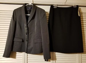 NWT Jones Wear/ Le Suit 2-Piece Size 6/ 8 Jacket Skirt Suit Set Gray Black Lined - Picture 1 of 13