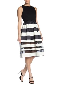 Neu Alice + Olivia schwarz weiß gestreiftes Larue Midikleid Größe 2 - Bild 1 von 9
