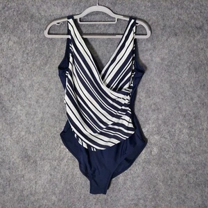 Kensie Swimsuit M Nautical Bathing One Piece Built In Bra Cinched Wrap Open Back - Picture 1 of 18