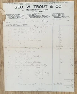 1897 Billhead Chicago Illinois Geo W Trout Hardware Cutlery Tools John Deere - Picture 1 of 1