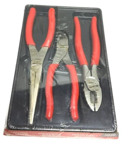 NEW Snap-on™ 3-pc Pliers & Cutter Set PLR300 Lineman's Pliers Needle Nose Red - Picture 1 of 4