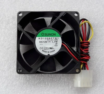 Sunon 80mm x 25mm Server Grade Fan 4 Pin Molex Dual Ball Bearings KD1208PTB1  - Image 1 of 3
