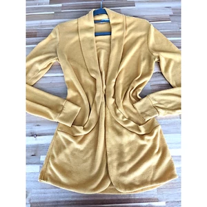 Strickjacke Pullover Damen klein Wickel gelb weich Strick Langarm Taschen - Bild 1 von 7