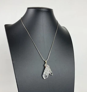 Vintage Pendant Necklace Natural Quartz Double Point 925 Sterling Hallmarked - Picture 1 of 8
