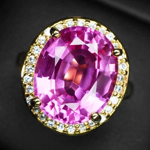 Glamorous Fuchsia Pink Sapphire 9Ct 925 Sterling Silver 24K Gold Plated Rings - Picture 1 of 9