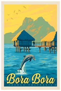 French Polynesia - Bora Bora - Vintage Travel Poster - Picture 1 of 5