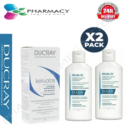 2x Pack Ducray Kelual DS Shampoo Intensive Anti Dandruff Anti Recurrence 2x100ml - Image 1 of 4