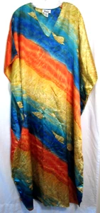 Winlar Vintage Multicolored Seashell Beach Scene V Neck Mumu Kaftan OS EUC - Picture 1 of 6