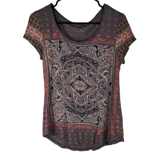 Lucky Brand Graphic Tee Mandala Print Short Sleeve Casual Top Size S Boho Hippie - Picture 1 of 8
