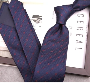 New Classic Polka Dot Blue Red JACQUARD WOVEN 100% Silk Men's Necktie Tie - Picture 1 of 1