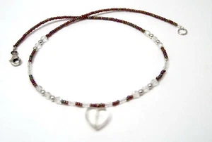 Collar de cuentas de corazón de plata esterlina multicolor 16 pulgadas - Imagen 1 de 3