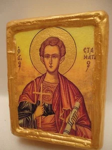Saint Stamatios Rare Greek Eastern Orthodox Church Icon on Pine Wood Handmade - Picture 1 of 8