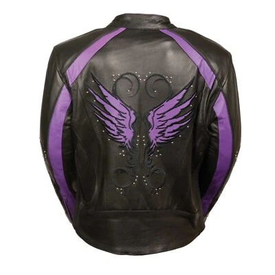 Leather Women's Jacket W/ Stud & Wings Detailing-Purple - Image 1 of 4