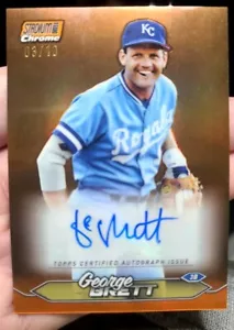 George Brett 3/10 2024 Topps Stadium Club cromato automatico RARO arancione con BONUS - Foto 1 di 8