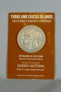Moneda de plata esterlina 1976 Islas Turcas y Caicos Reina Victoria 20 coronas - Imagen 1 de 7