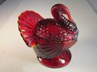 LE Smith Glass Turkey Covered Animal Candy Dish Ruby Red With Lid Vintage