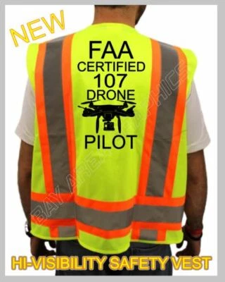 107 CERTIFIED DRONE PILOT HIGH VISIBILITY SAFETY GREEN VEST BLACK DESIGN  - Image 1 of 4