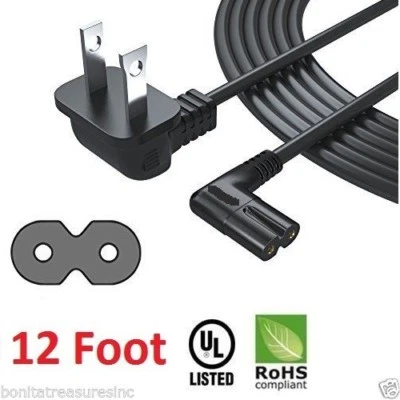 Angled AC Power Cord For Wall Mounting Led Lcd Tv Smart 12 F00T LONG  2 Prong  - Image 1 of 4