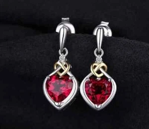 Lab Created Ruby Earrings, 925 Sterling Silver Earrings, Wedding Gift Earring - Picture 1 of 3