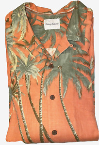 TOMMY BAHAMA  ~ MENS  WOVEN SILK CAMP SHIRT~  CORAL PALM TREE ~ SIZE 2XL